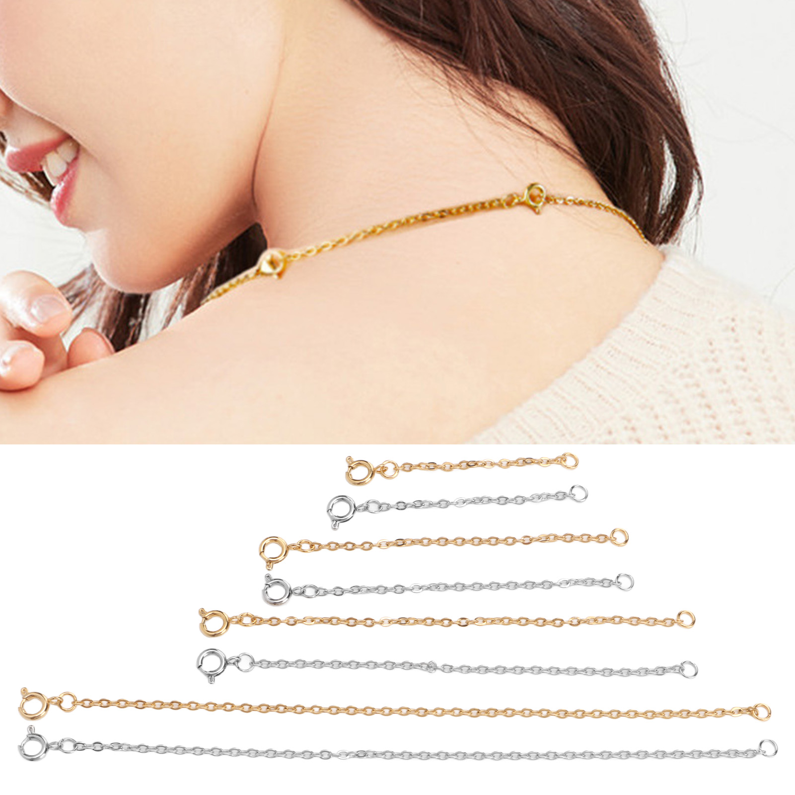 Ymiko 8 Pcs Necklace Extender Stainless Steel Gold Silver Necklace